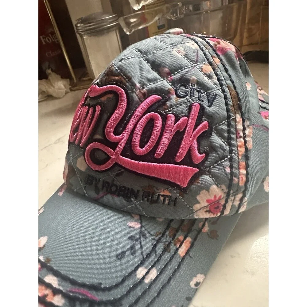 Robin Ruth‎ Floral Blue New York Baseball Hat Cap - Pattern Trim Bill Fashion